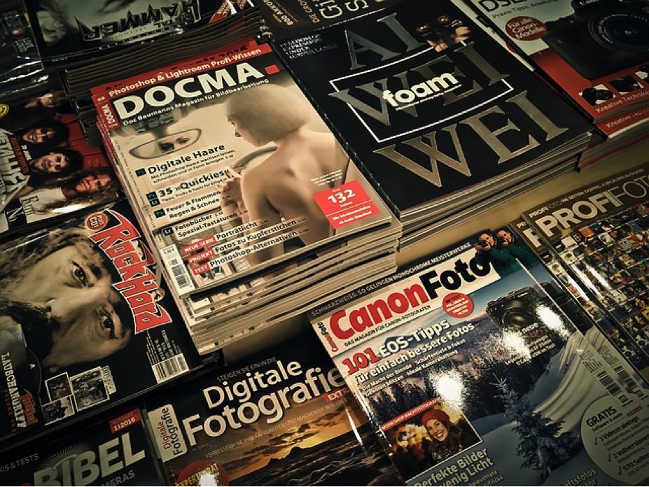 Magazines stacked on top of one another