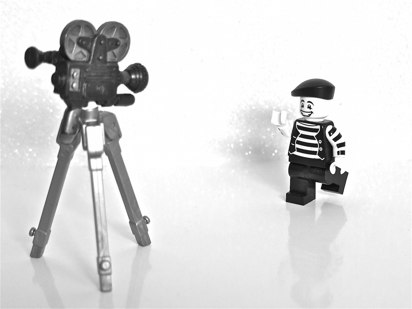 indoor filming with lego character and video camera