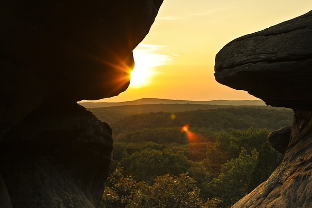 Sunrise from behind a rock